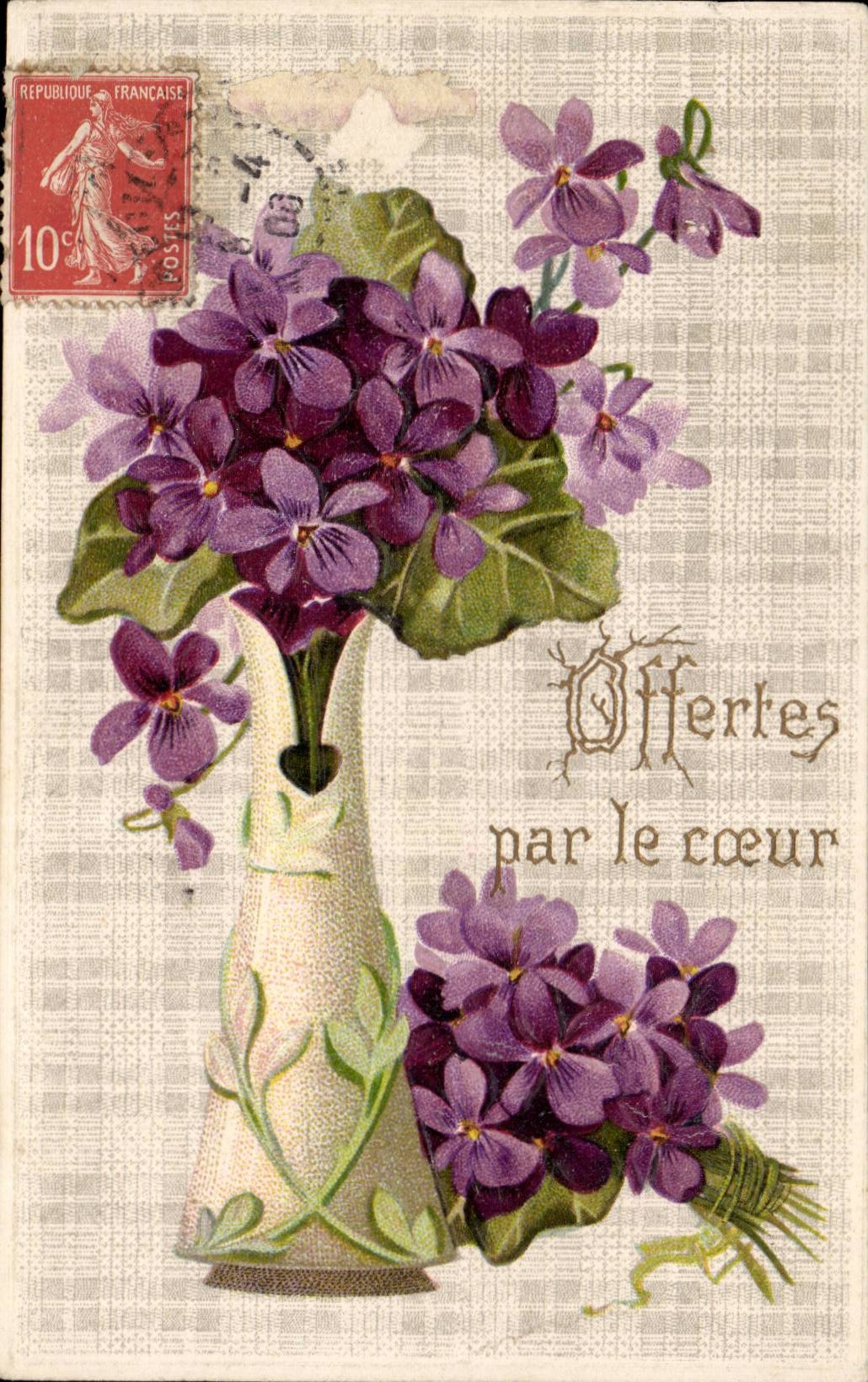 CPA Fantaisie Fleurs Offertes par le coeur