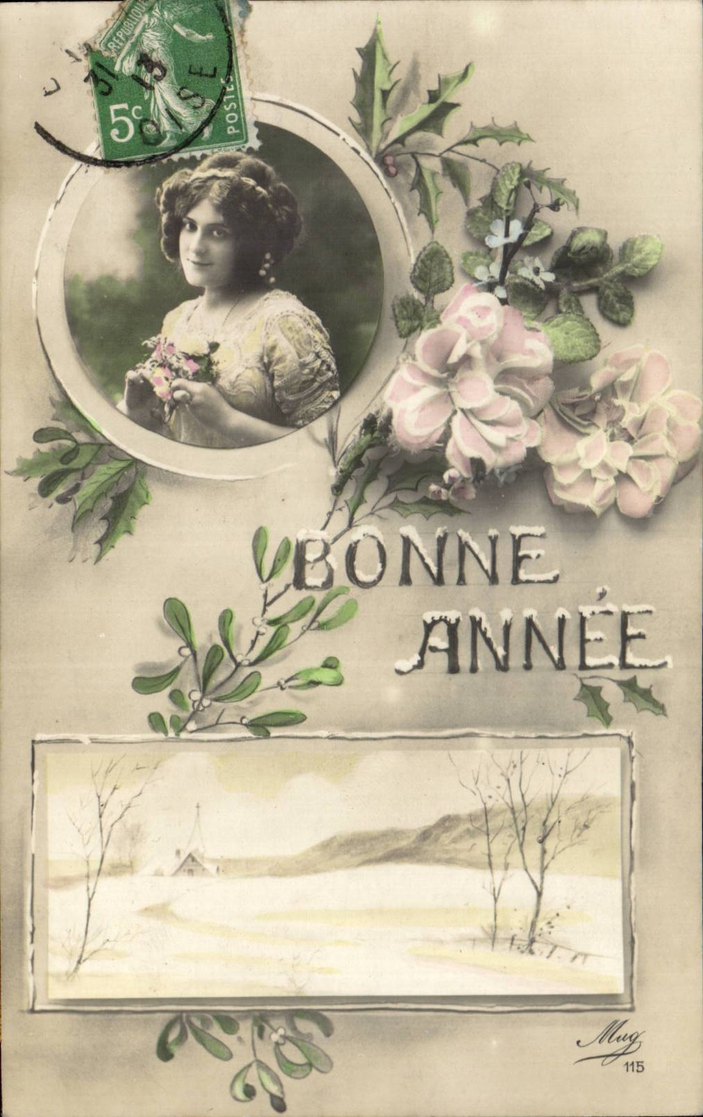 Frau mit Efeu und Blumen — Frohe Weihnachten — Tasse 115
