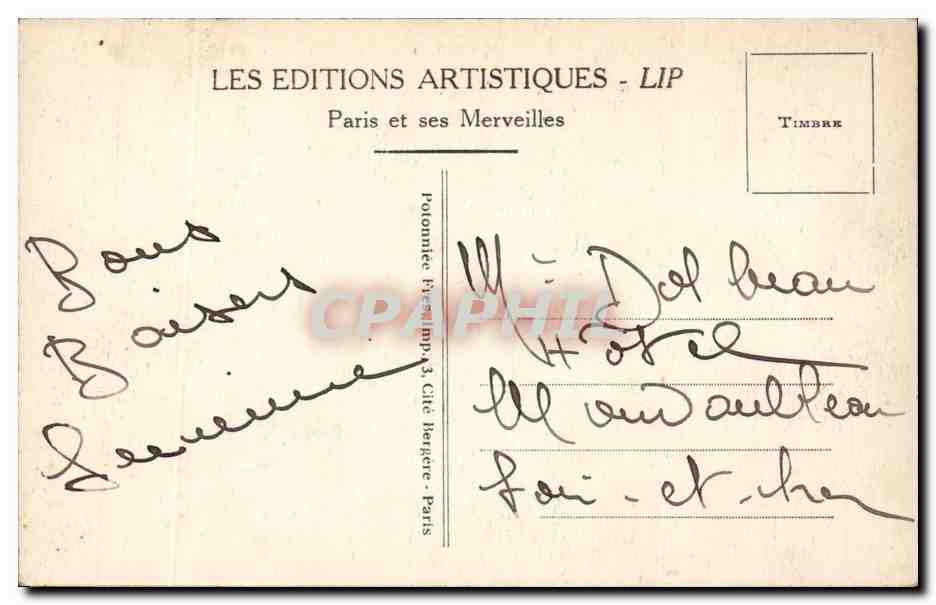 CPA Paris Arc de triomphe et la place de l'etoile — Rückseite
