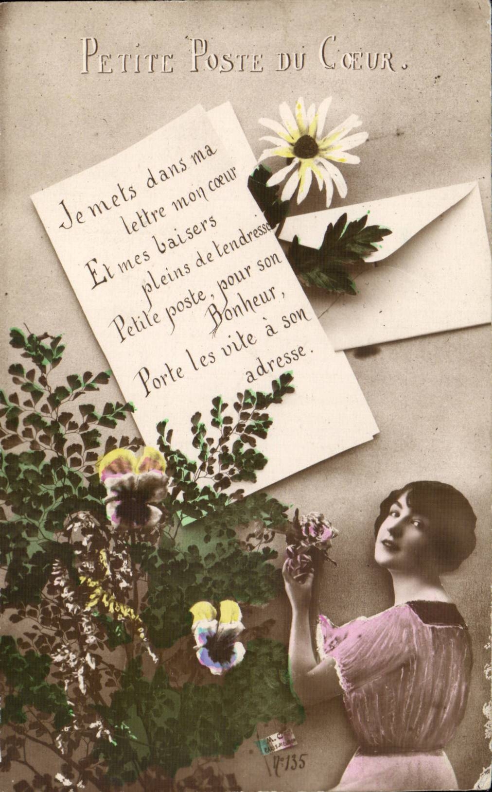 CPA Fantaisie Femme Petite poste du coeur