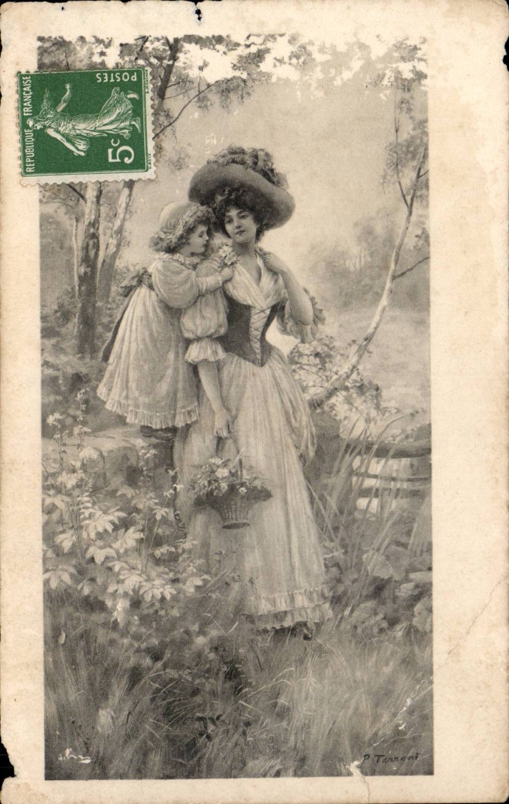 Femme et enfant dans un parc — P. Tannont — éditeur M. M. IEFNE, n° 299