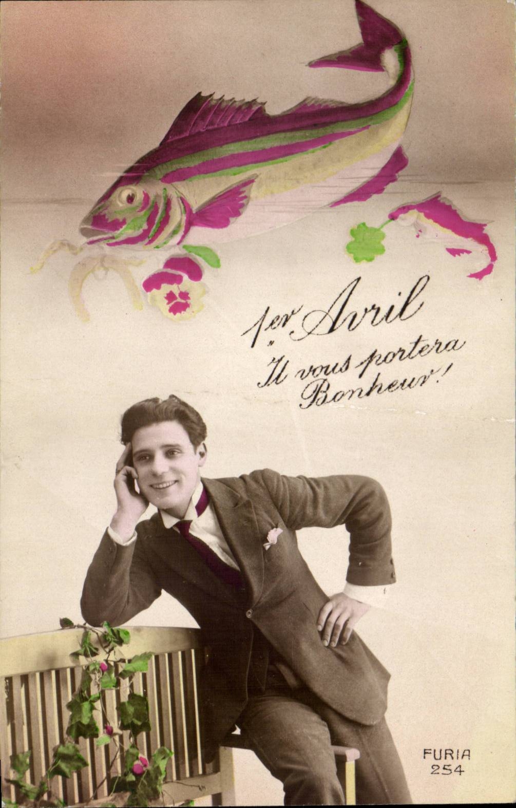 CPA Fantaisie Homme 1er avril Poisson