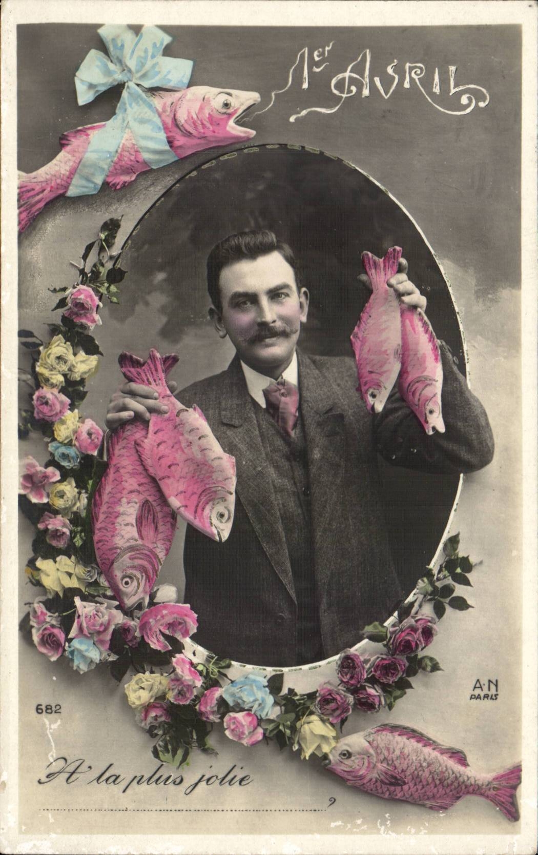 CPA Fantaisie Homme 1er avril Poissons 