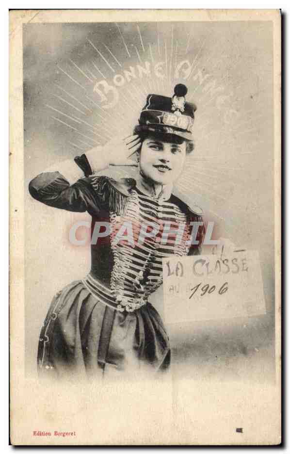 Femme en uniforme militaire — Bonne Année 1906 — Edition Bergeret