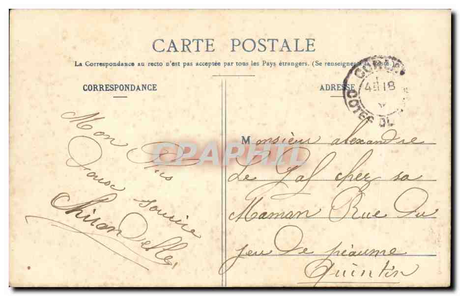 Femme en robe fleurie — 'Conservez-moi, je porte bonheur' — Éditeur A. Pichery & Cie, Nancy — Verso