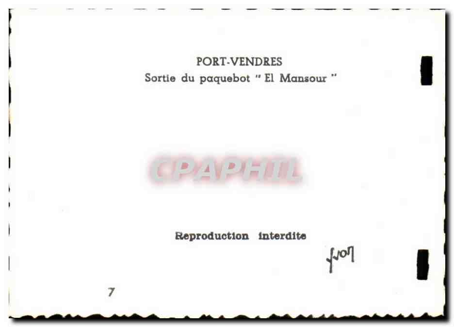 Port Vendres CPA Sortie du Paquebot El mansour — Rückseite