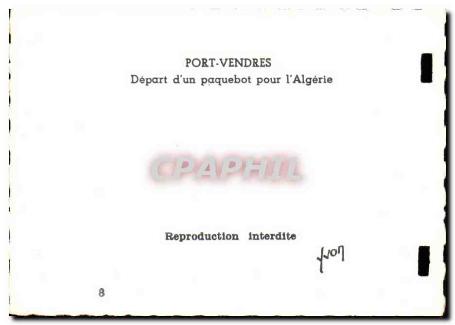 Port Vendres CPA Depart d'un paquebot pour l'algerie — Rückseite