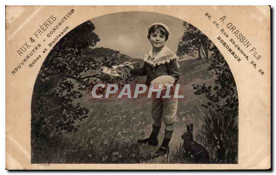 CPA Fantaisie Enfant Aux Quatre freres Rue St James Bordeaux Lapin