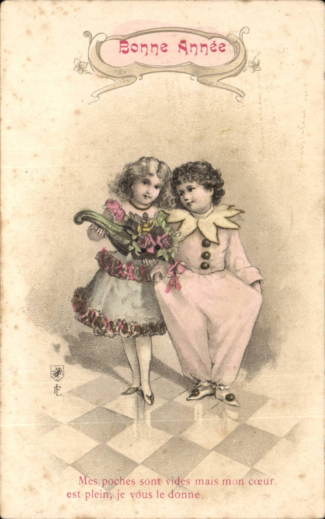 CPA Fantaisie Enfants Pierrot Bonne annee