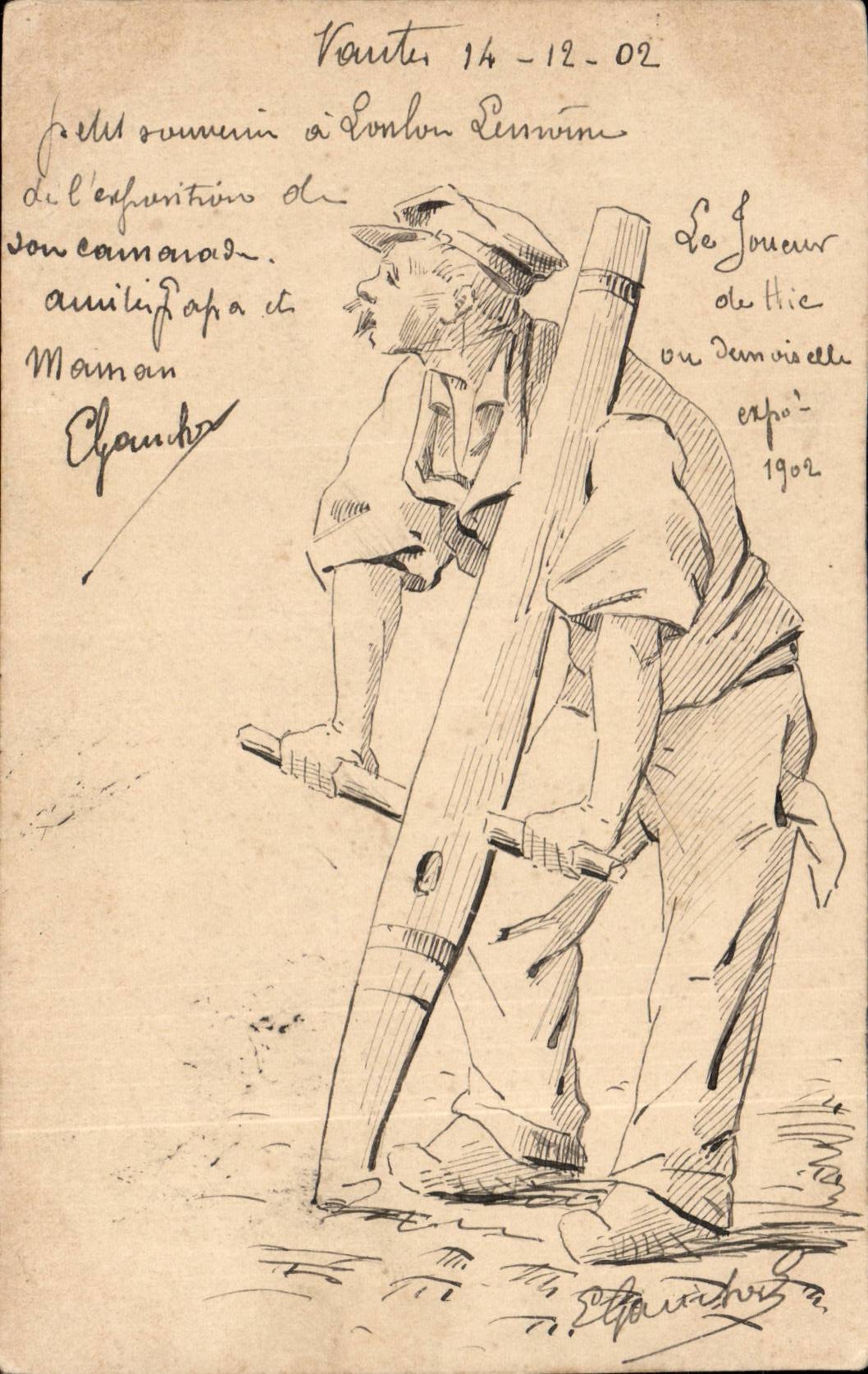 CPA Paysan Le joueur de Hic ou demoiselle expo 1902 a Nantes ( dessin a la main ) Gauchon