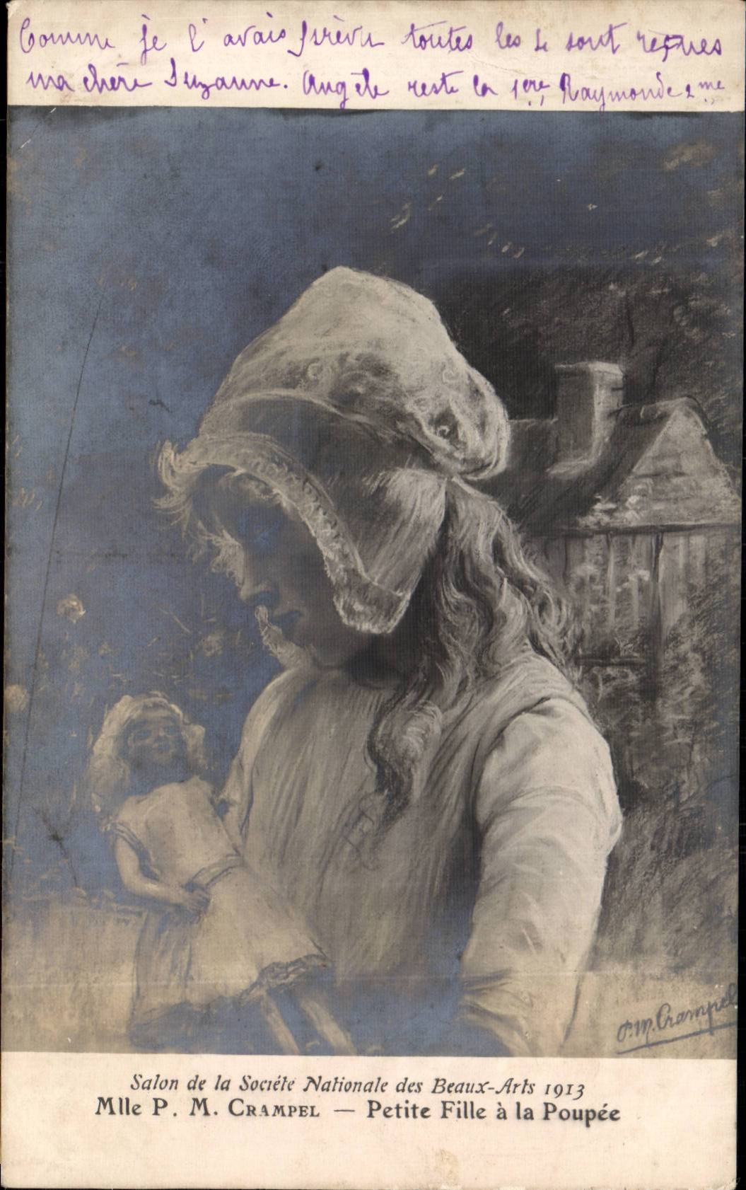 CPA Fantaisie Enfant Salon 1913 Mlle Crampel Petite fille a la poupee