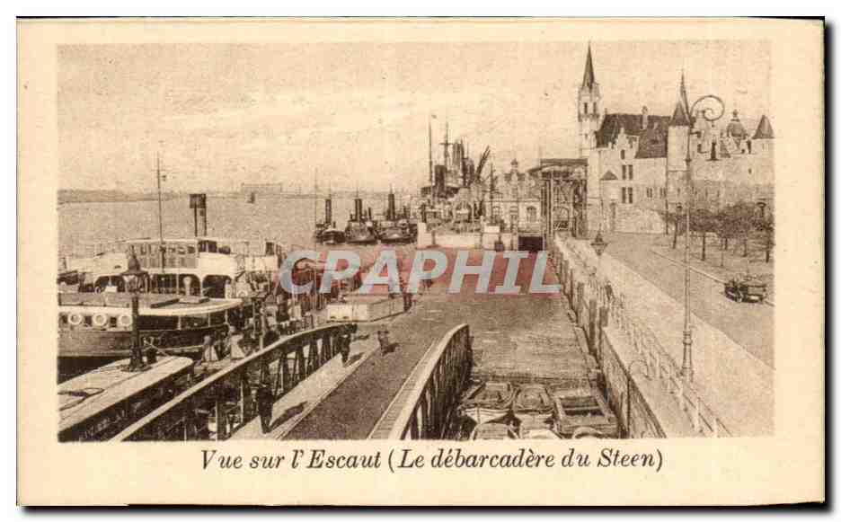 Belgie Belgique Anvers CPA Vue sur l'Escaut (le debarcadere du Steen)