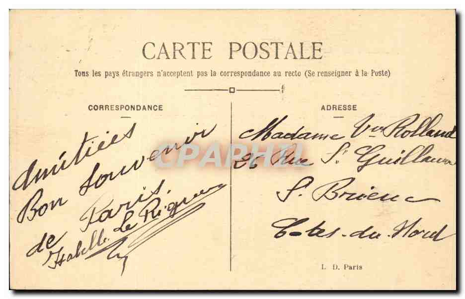 Paris CPA La conciergerie et la sainte Chapelle — Verso