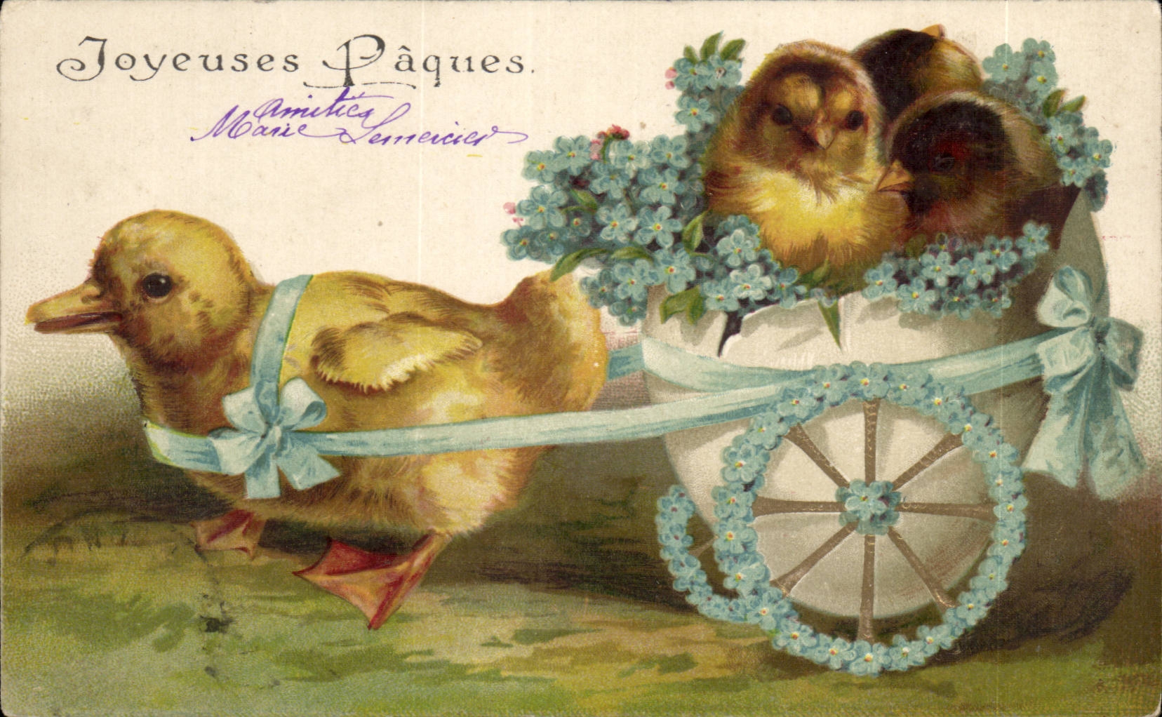 CPA Fantaisie Joyeuses Paques Easter Poussins