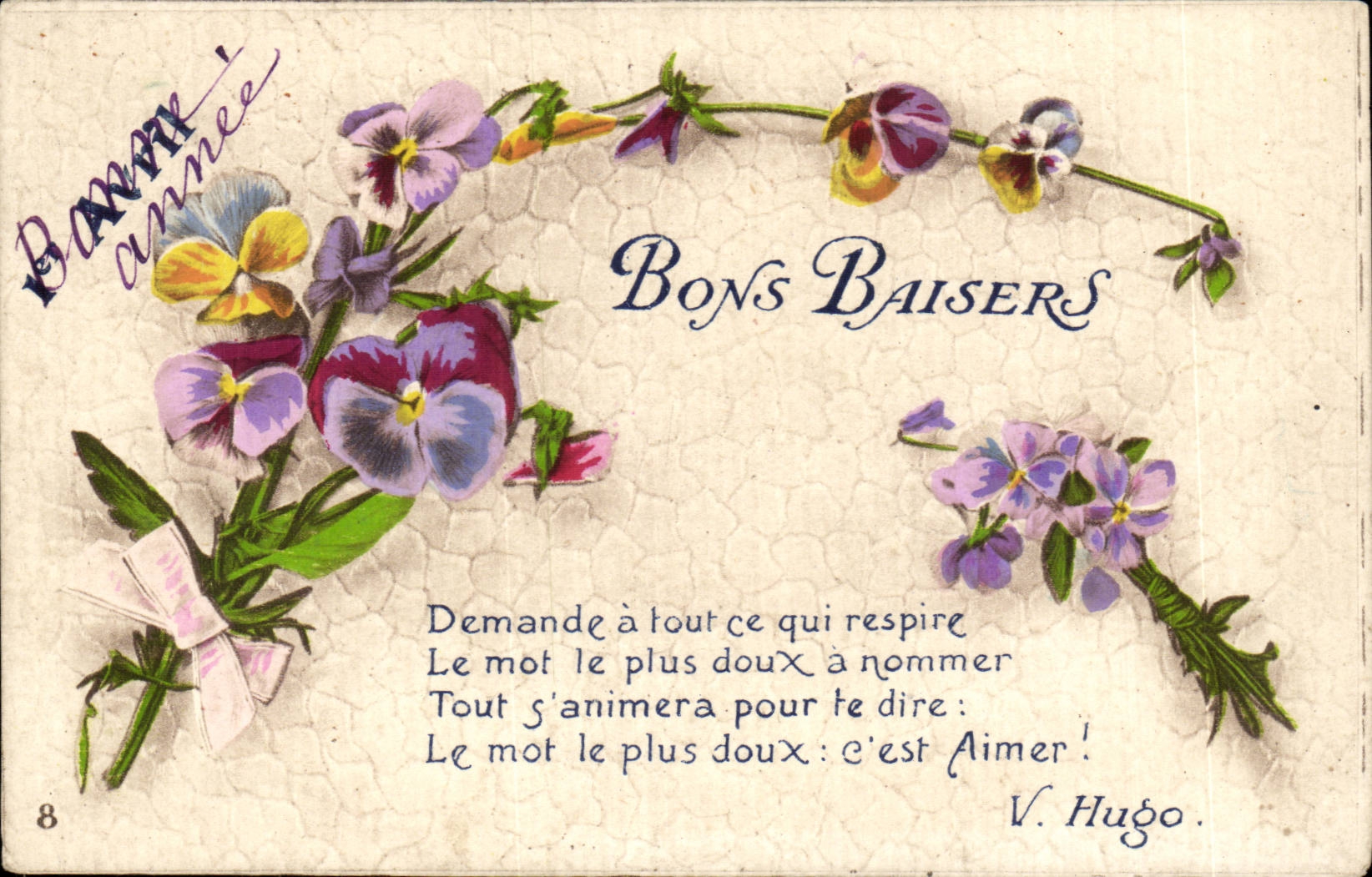CPA Fantaisie Fleurs Bons baisers Victor Hugo