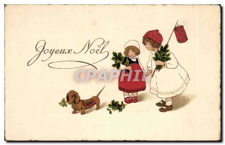 CPA Fantaisie Enfants Joyeux Noel Christmas Chien 