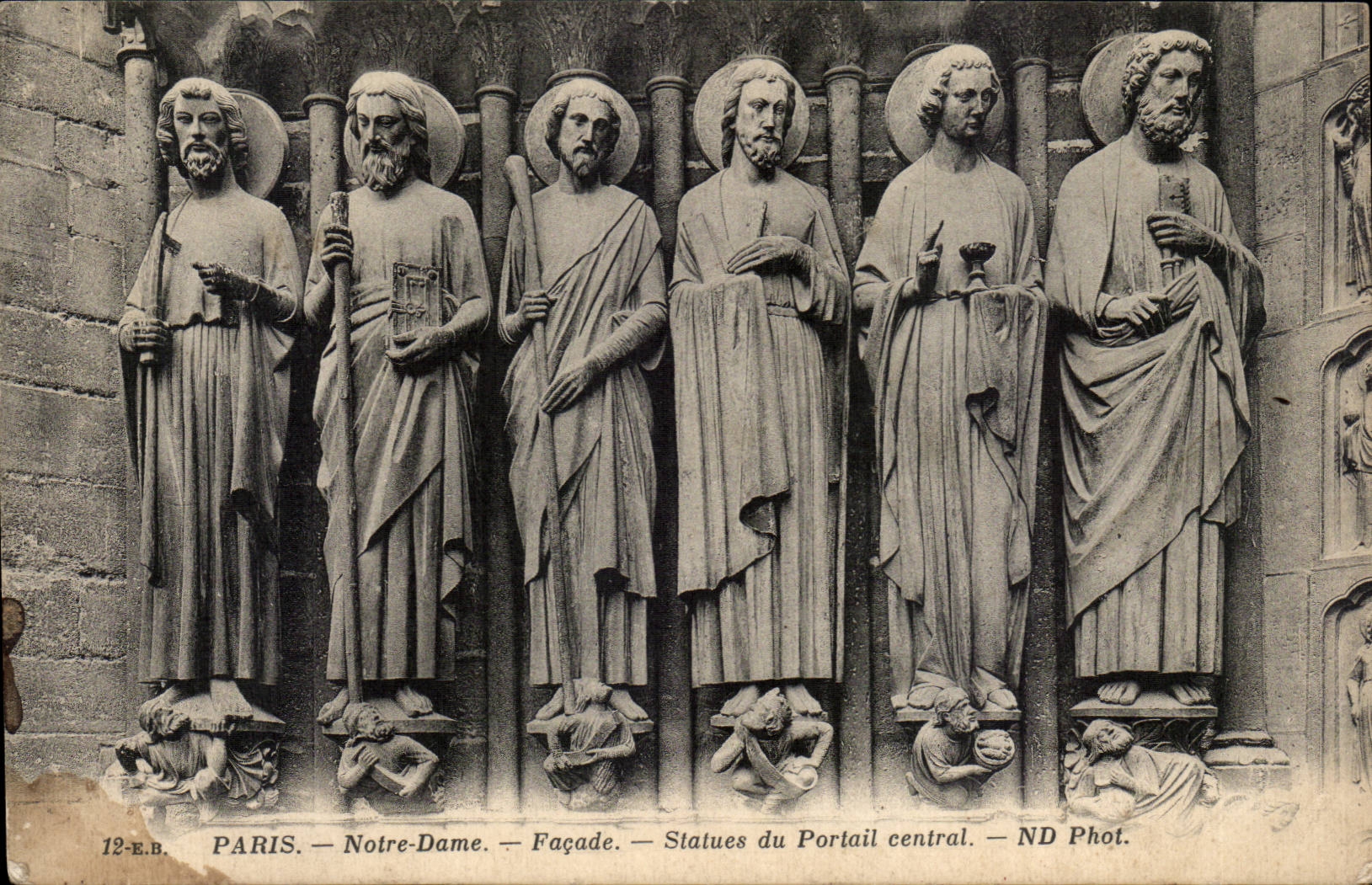 Paris CPA Notre Dame Facade Statues du portail central