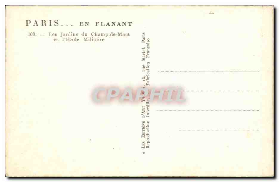 Paris CPA Les jardins du Champ de Mars et l'ecole militaire — Rückseite