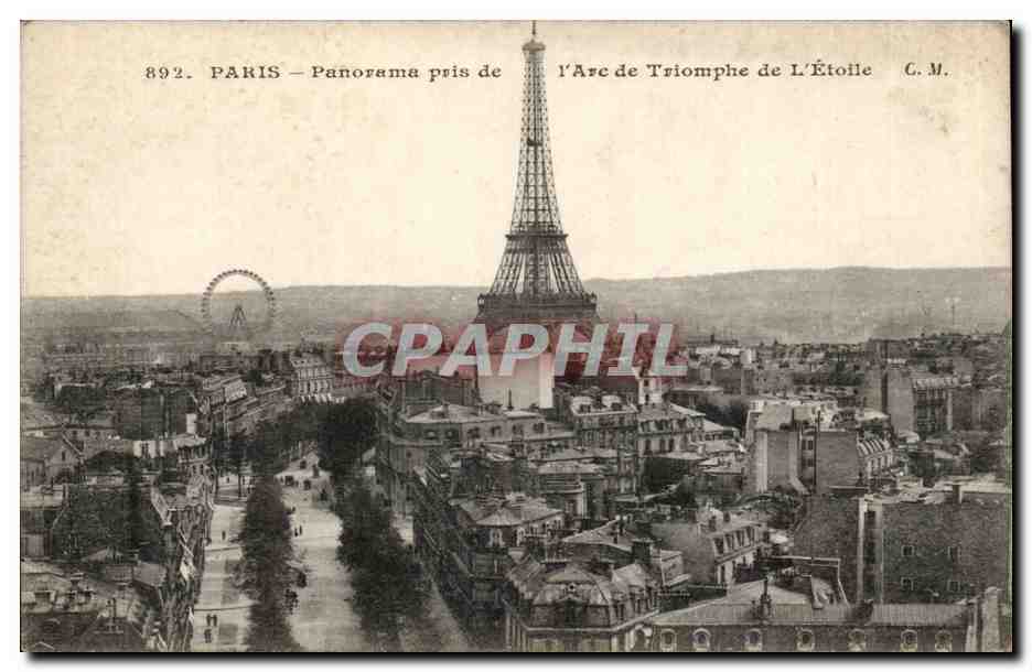 Paris CPA Panorama pris de l'arc de triomphe de l'eToile Tour Eiffel 