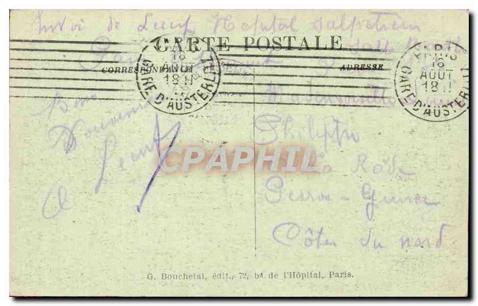 Paris CPA la Salpetriere Pavillon Terillon Chirurgie ( hommes )  — Rückseite