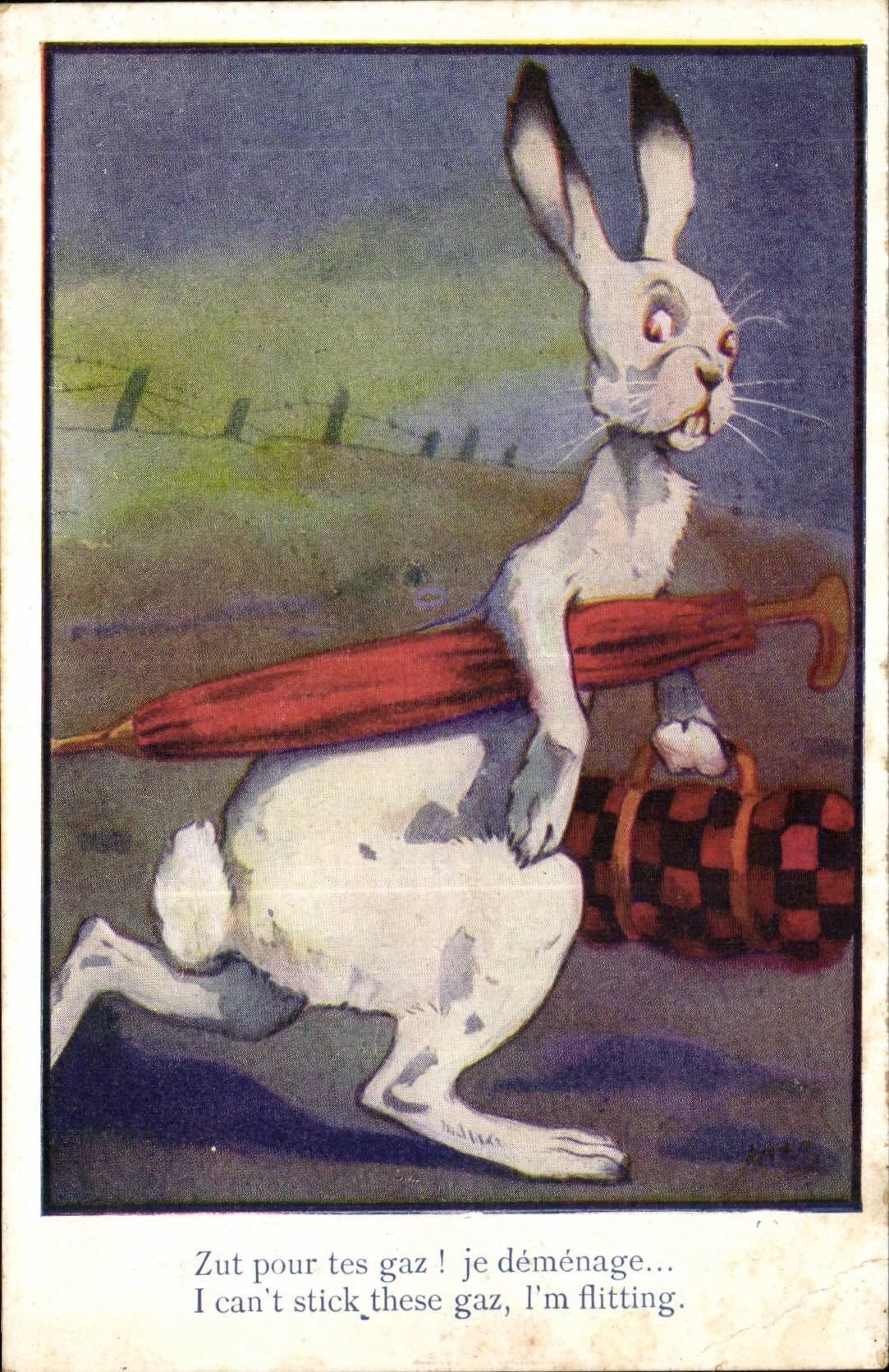 CPA Fantaisie Lapin rabbit Zut pour tes gz ! je demenage