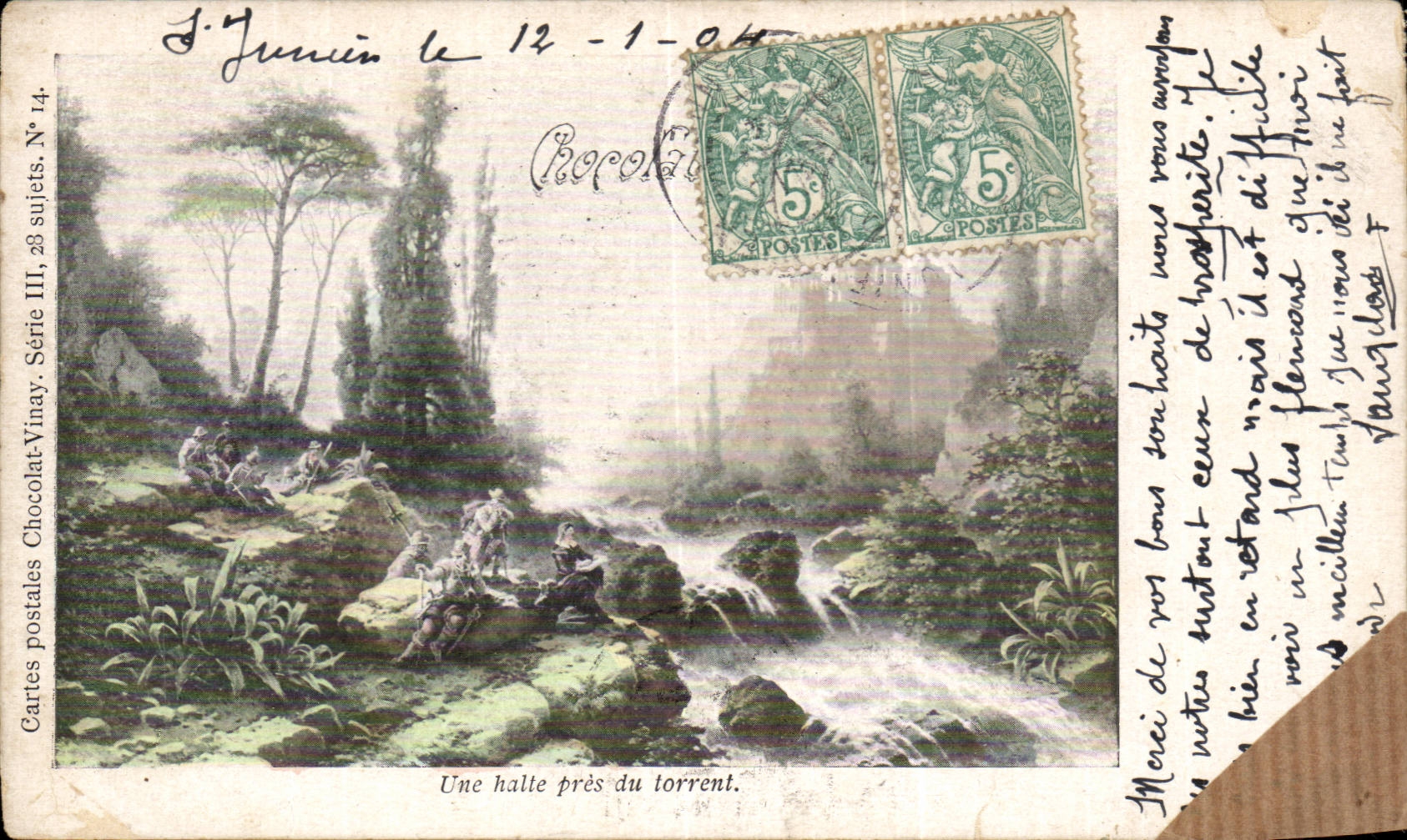 CPA Fantaisie Une halte pres du torrent Chocolat Vinay