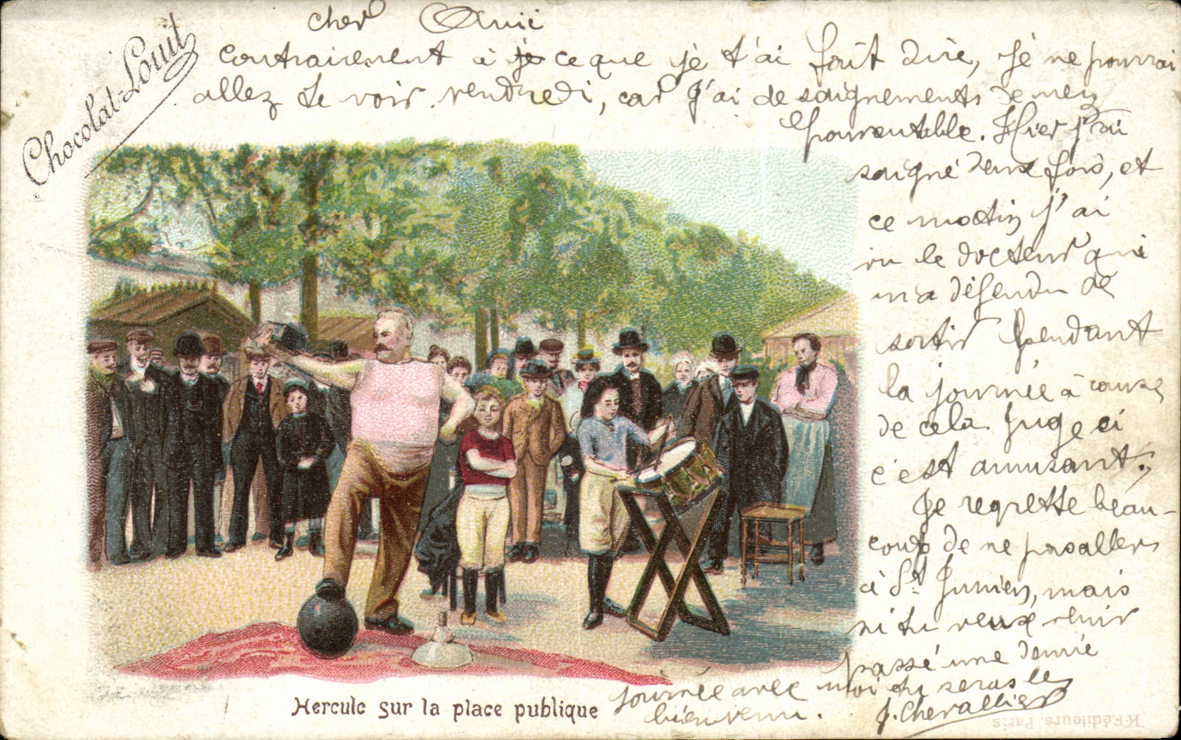 Hercule sur la place publique — Chocolat-Louit — éditeur J. Cherval, Paris