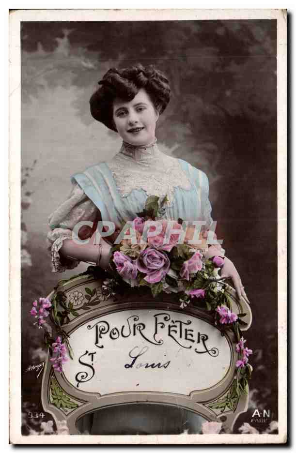 Femme en robe bleue tenant un bouquet — Pour Pétér St Louis — An Paris, n° 934