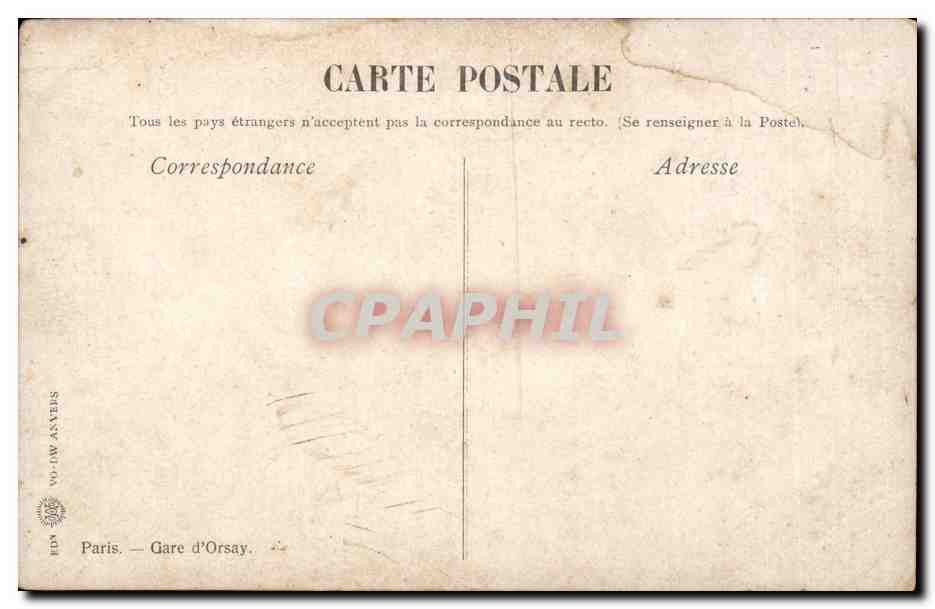 Paris CPA Gare d'Orsay — Rückseite