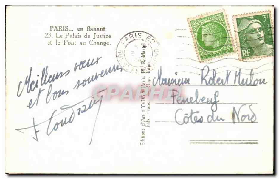 Paris CPA Palais de justice et pont au change — Rückseite