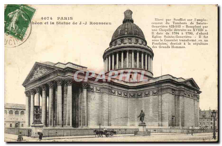 Paris CPA Pantheon et statue de JJ Rousseau