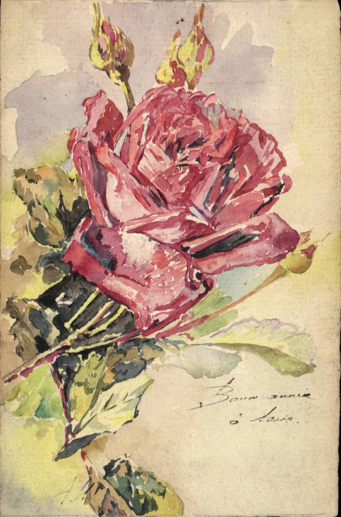 CPA Fantaisie Fleur Rose