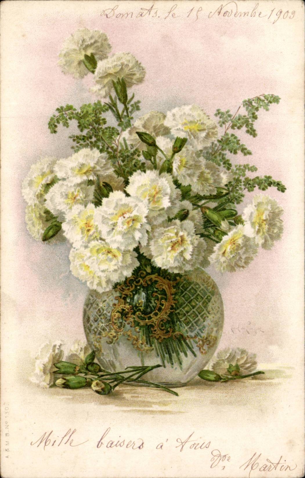 CPA Fantaisie Fleurs Arts decoratifs