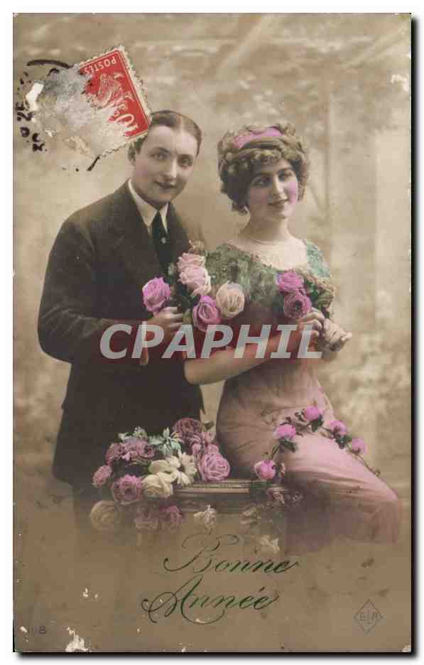 Couple avec roses — Bonne Année — Éditeur E.U.P. n°118