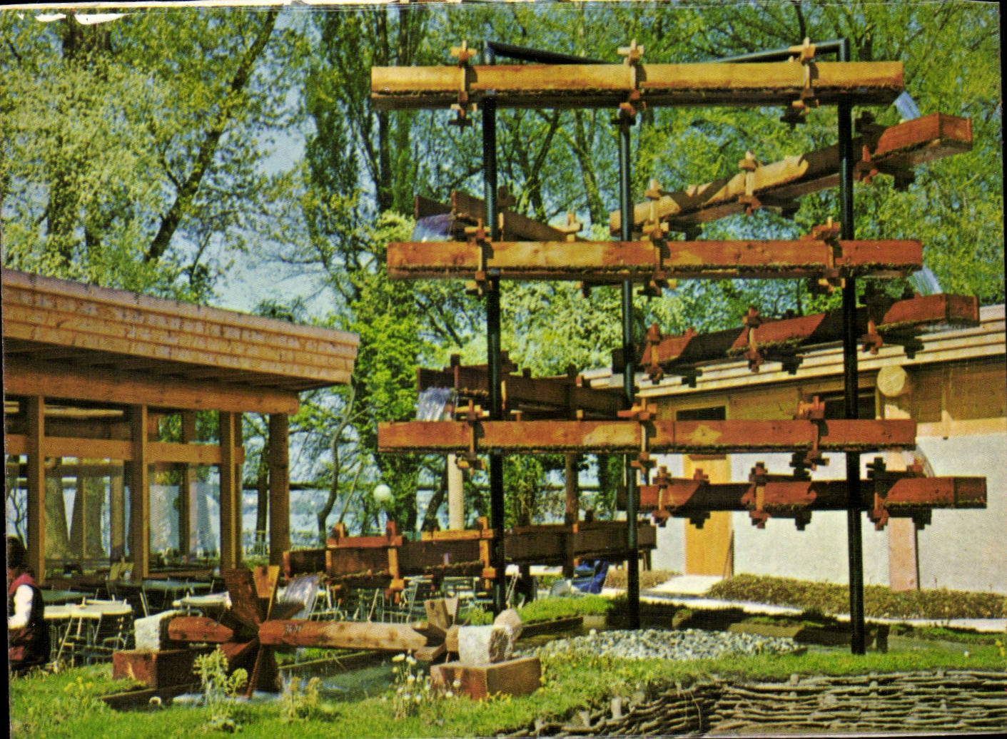 CPM Exposition nationale suisse Lausanne avril octobre 1964 La taverne valaisienne et la fontaine du bisse