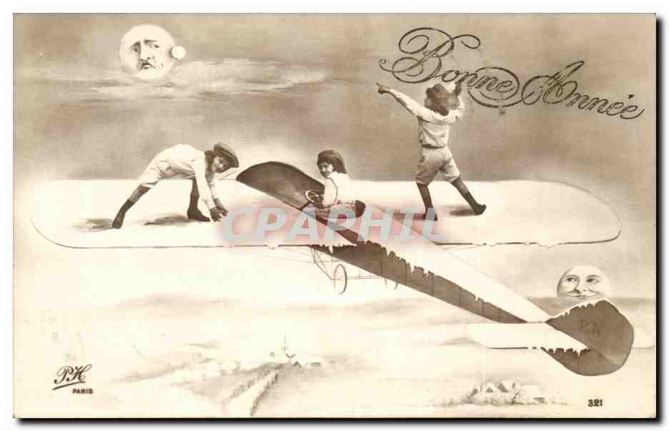 CPA Fantaisie enfants Avion Lune