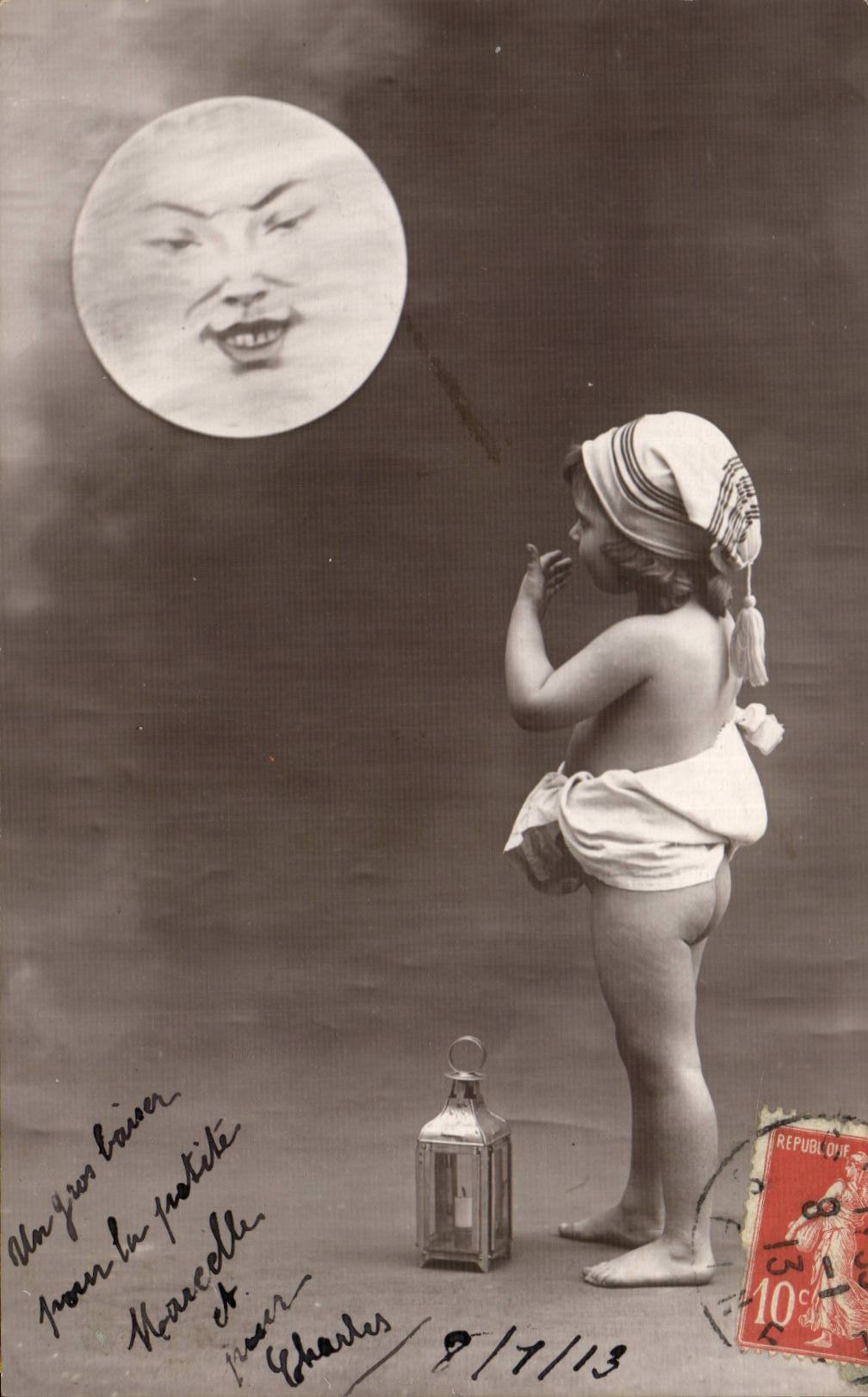 CPA Fantaisie Enfant Lune Moon