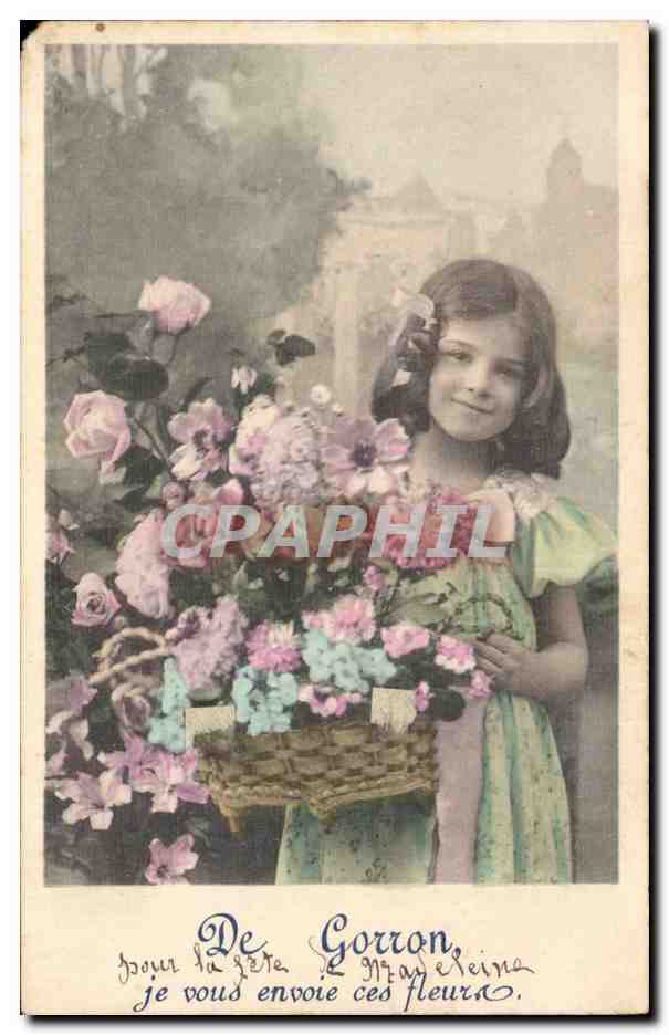 CPA Fantaisie Enfant De Gorron je vous envoie ces fleurs