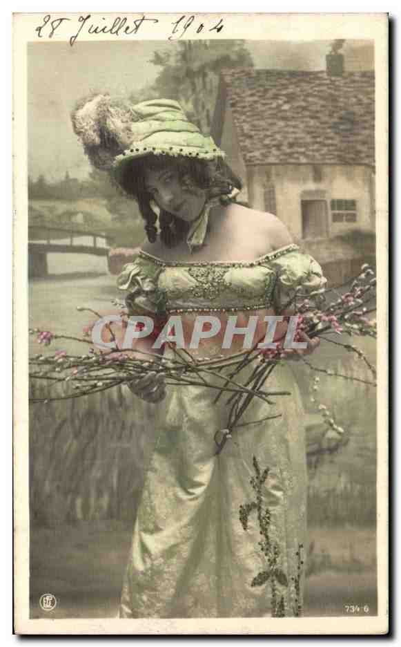 Frau in grünem Kleid mit Zweigen — Saint-Juillet 1904 — n° 734-6