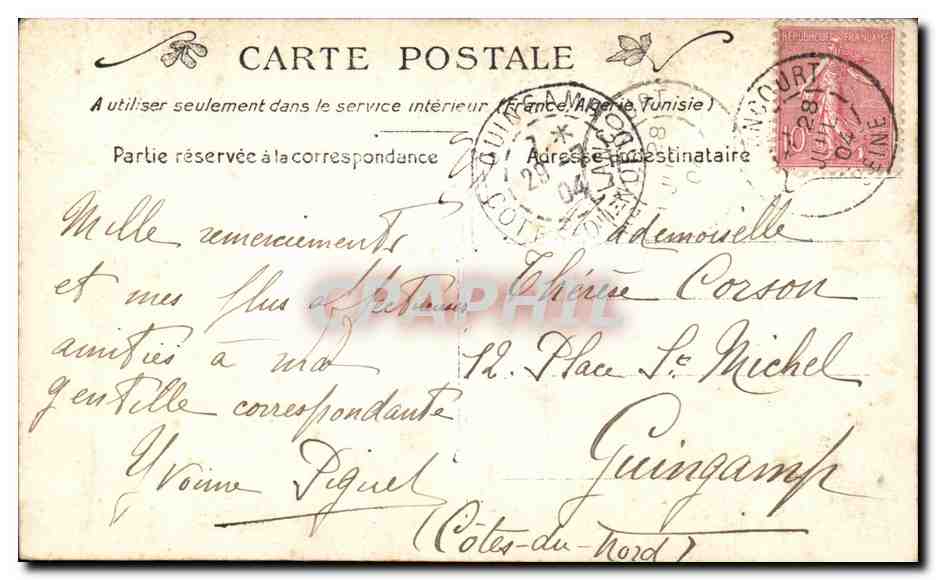 Frau in grünem Kleid mit Zweigen — Saint-Juillet 1904 — n° 734-6 — Rückseite