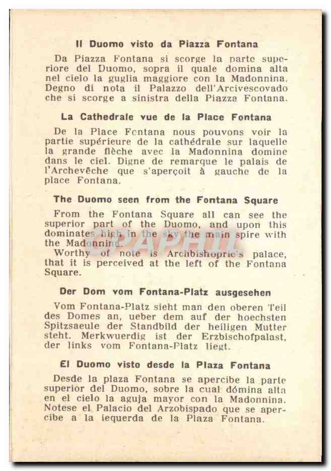 Italie italia CPSM Milano — Rückseite