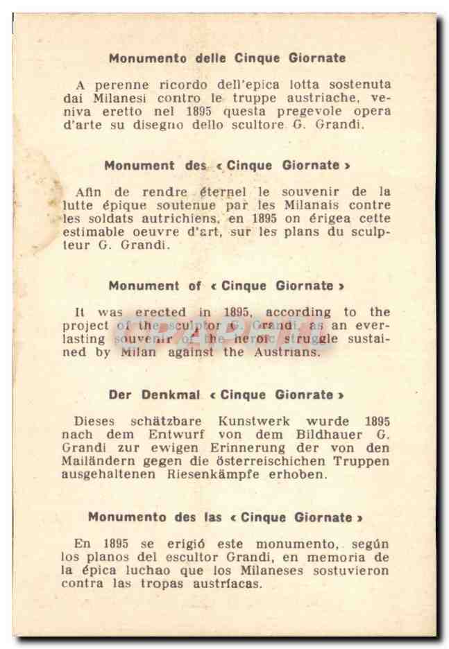 Italie italia CPSM Milano — Rückseite