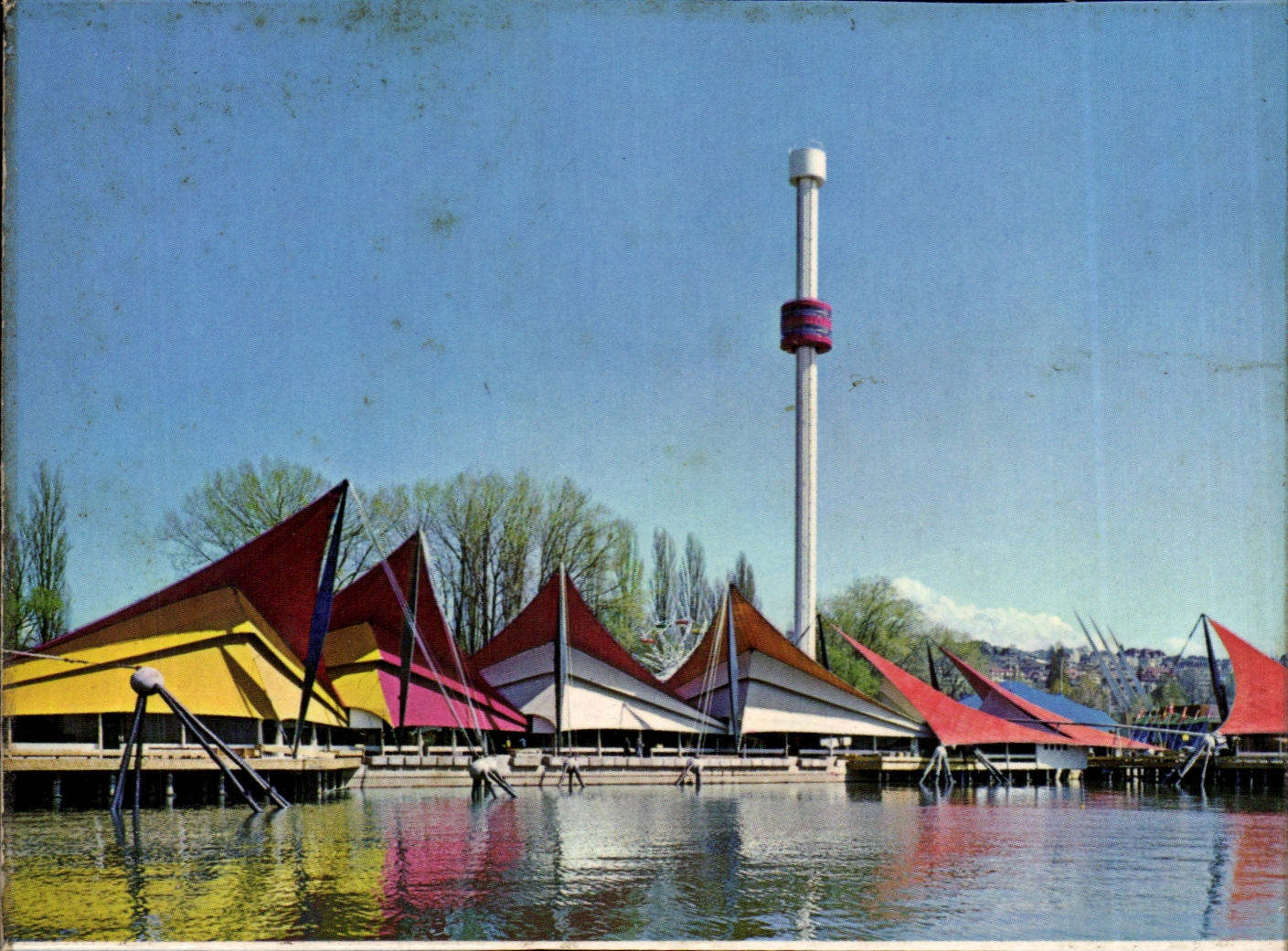 Hafen und Turm «Spiral» — Schweizerische Nationalausstellung, Lausanne — Offset J. Genoud SA