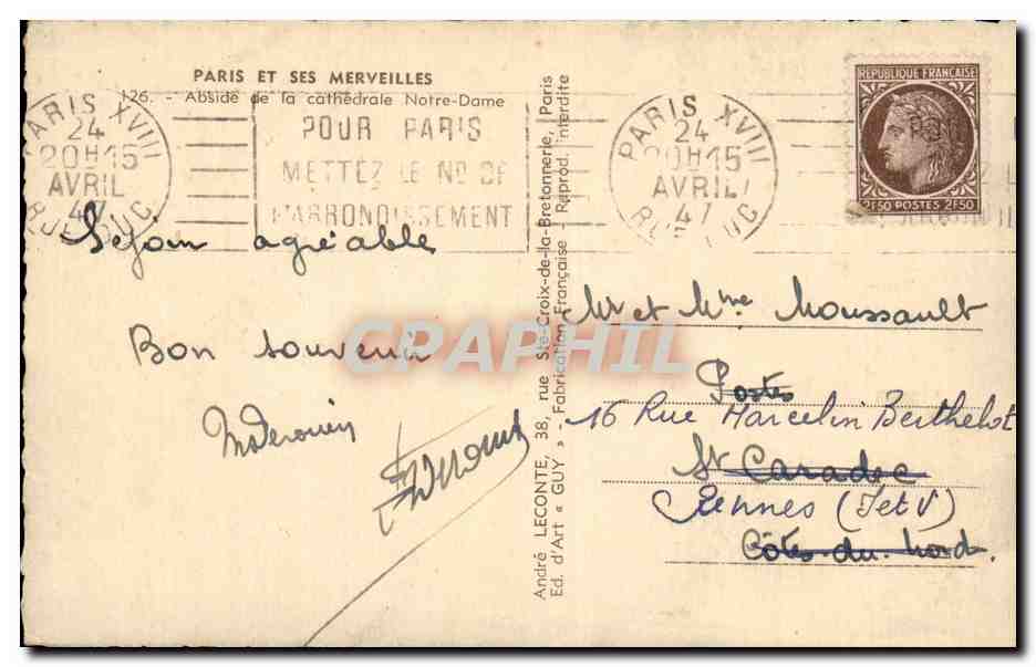 Paris CPA Notre Dame — Rückseite