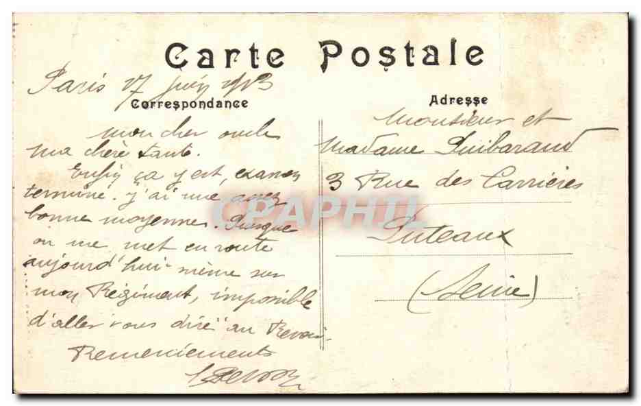 Paris CPA Porte St Denis — Verso