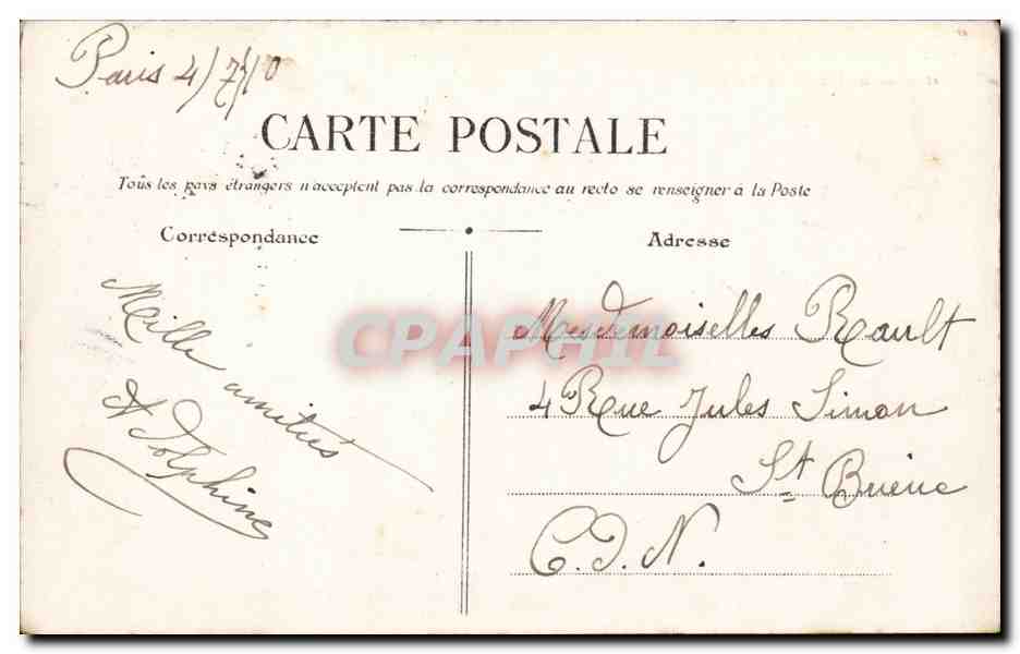 Paris CPA Hotel de ville — Rückseite