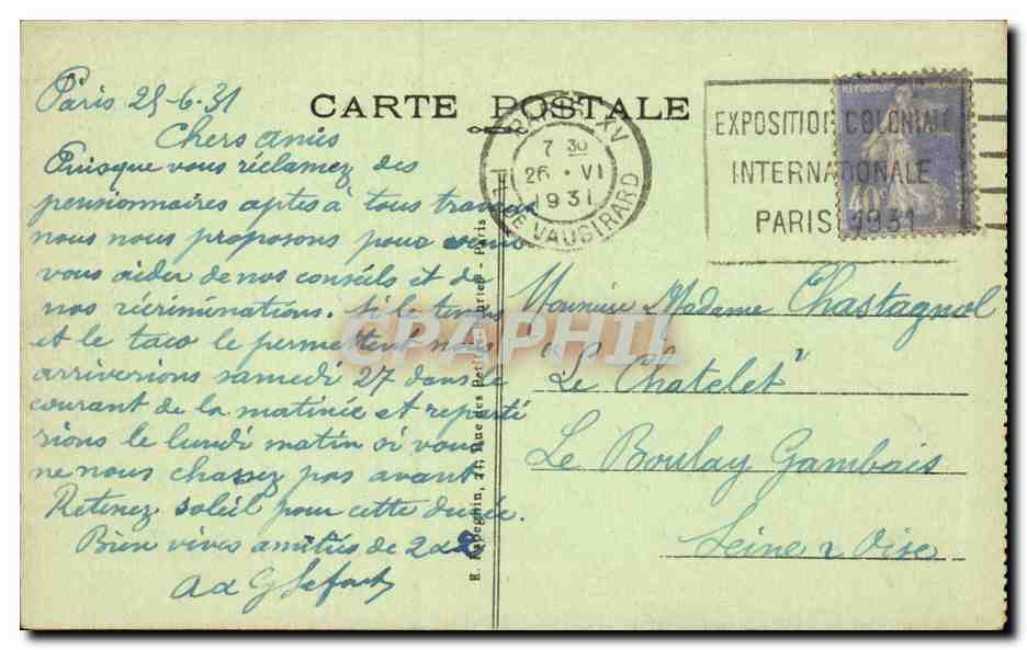 Paris CPA La Conciergerie — Verso