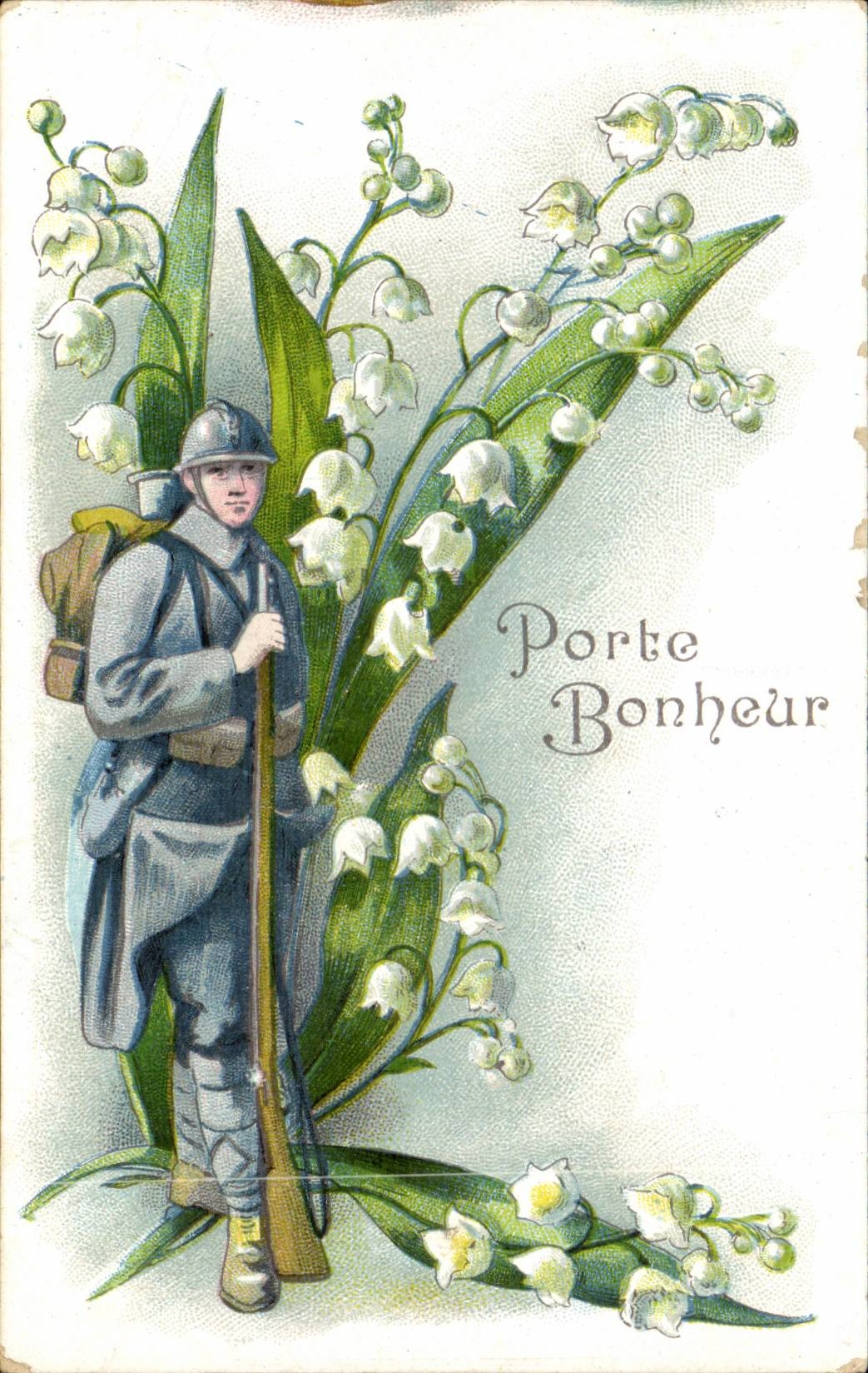 CPA Fantaisie Fleurs Muguet Soldat Poilu Militaria 