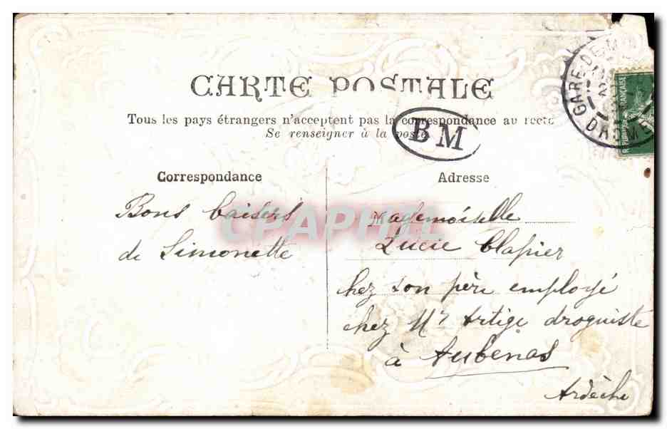 CPA Fantaisie Fleurs en relief  — Rückseite