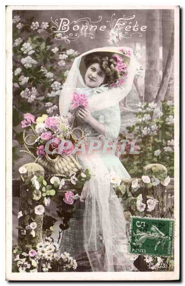 Femme en robe légère et voile — avec bouquet de fleurs — éditeur anonyme, n° 780
